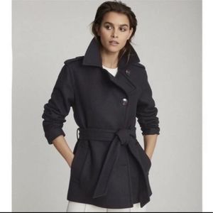 NWT Reiss Navy Blue Sia Wool Blend PeaCoat. Size 14